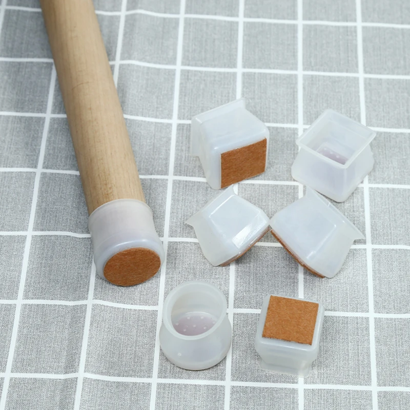 2Pcs Square Silicone Rubber Felt Pad Chair Leg Caps  Round Pipe Plug Non-Slip Table Foot Dust Cover Black/White Color furniture