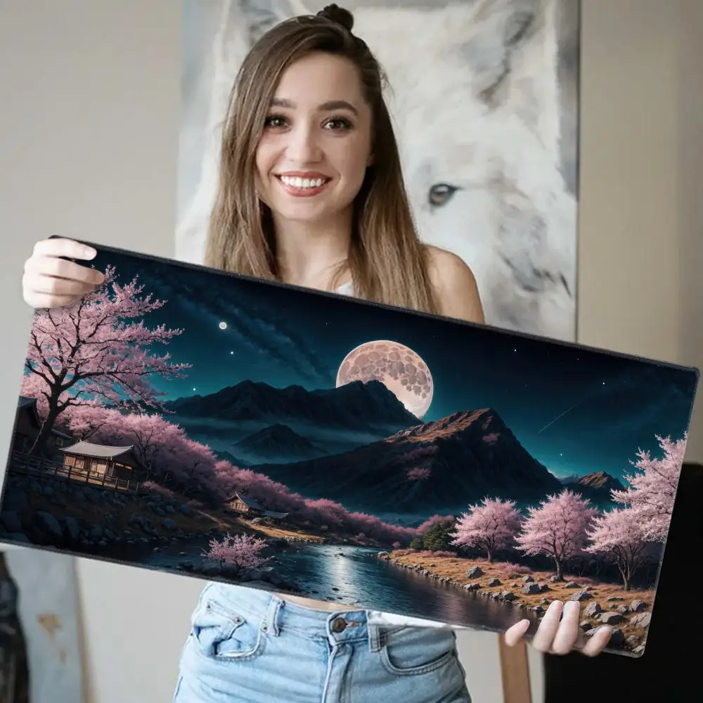 Cherry Blossom Mouse Pad Cute HD Desk Pad Extended Gaming Keyboard Mats Large 90x40cm XXL Gamer Mousepad