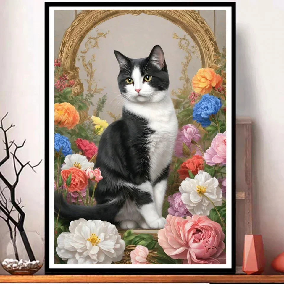 Diamond Painting New 2024 Black White Cat Flower Scenery Embroidery Mosaic 5d Diy Cross stitch Full Square Round Rhinestone W542