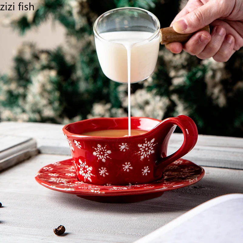 Creative Relief Mug and Dish Set Ceramic Coffee Cup 160ml Milk Cup Beverage Cup Tea Cups Household Water Cups Christmas Gift