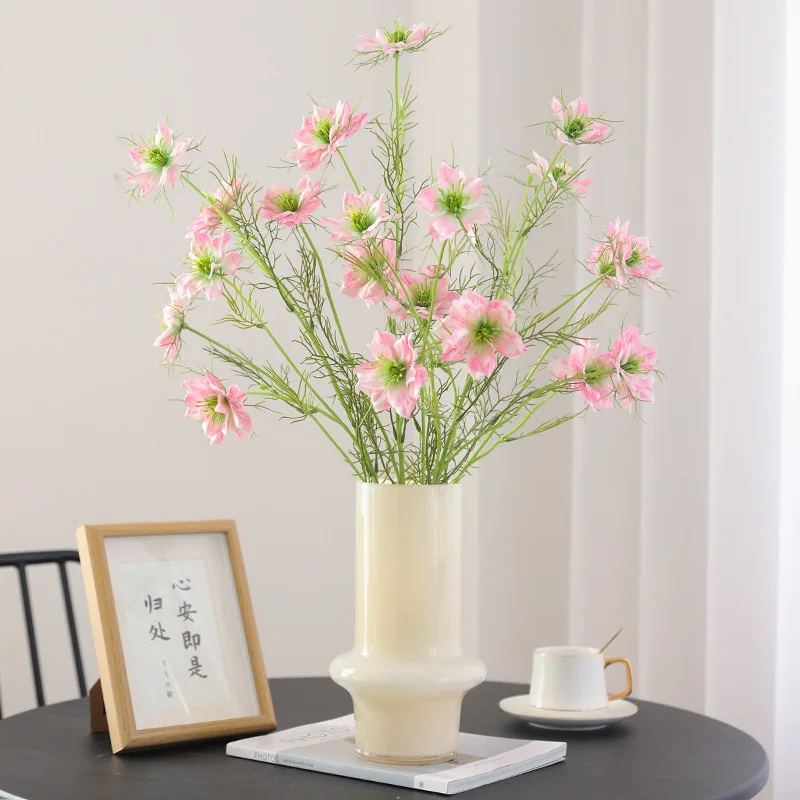 5 Stück künstliche Blumen Nigella Sativa für Zuhause, Raumdekoration, Garten, Hochzeit, Blumenarrangement, gefälschte Seidenblume, Party, Blumen – Detail 5