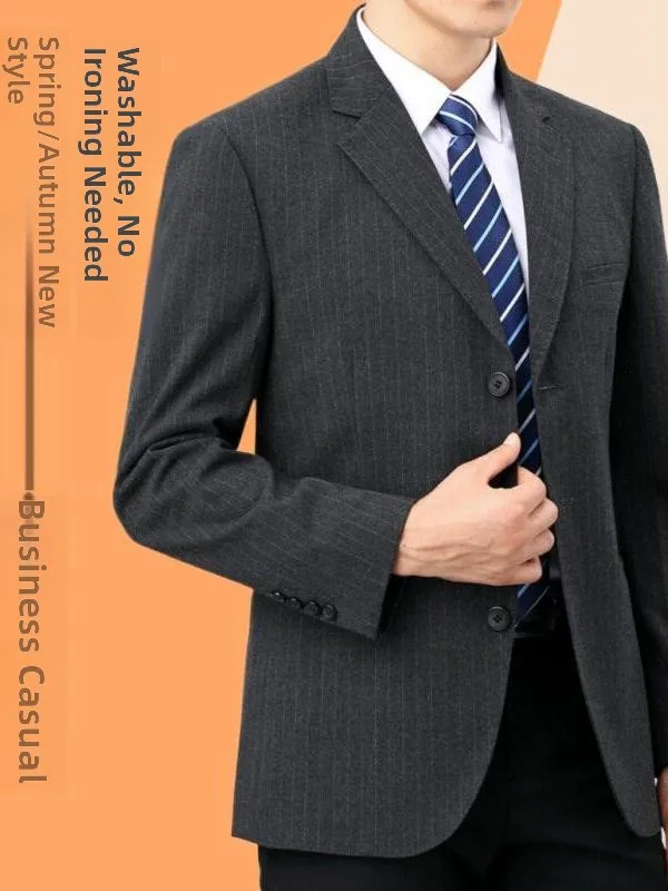 

Элитный шерстяной мужской костюм в полоску для повседневной носки, деловой стиль, для мужчин среднего возраста, однобортное пальто, утепленное, осенняя коллекция