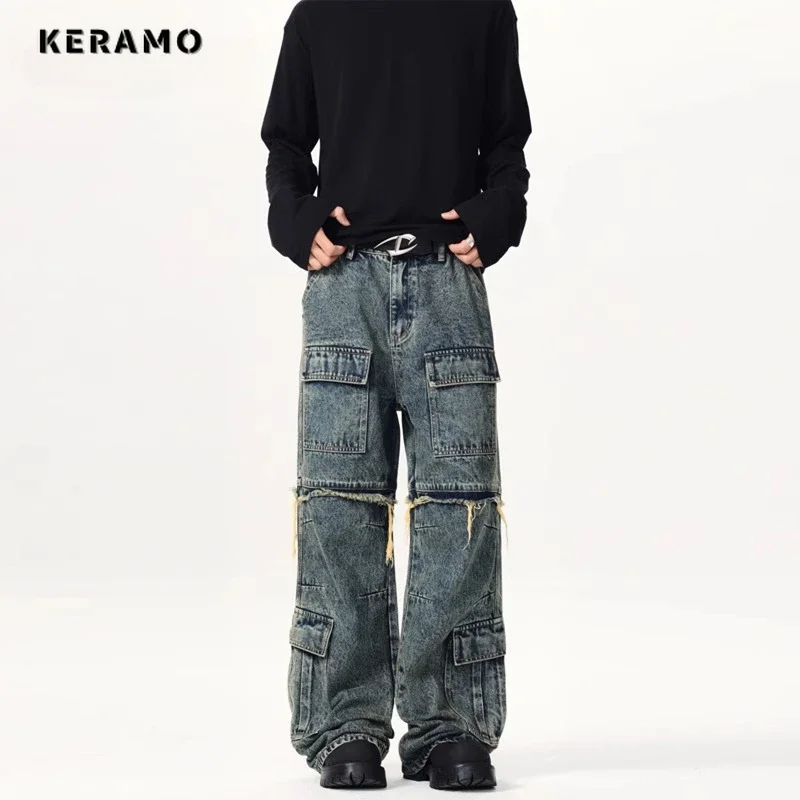 Women's Y2K Pockets Baggy 2000s Denim Trouser Washed Classic Emo Pants Grunge High Street Retro High Waist Vintage Casual Jeans