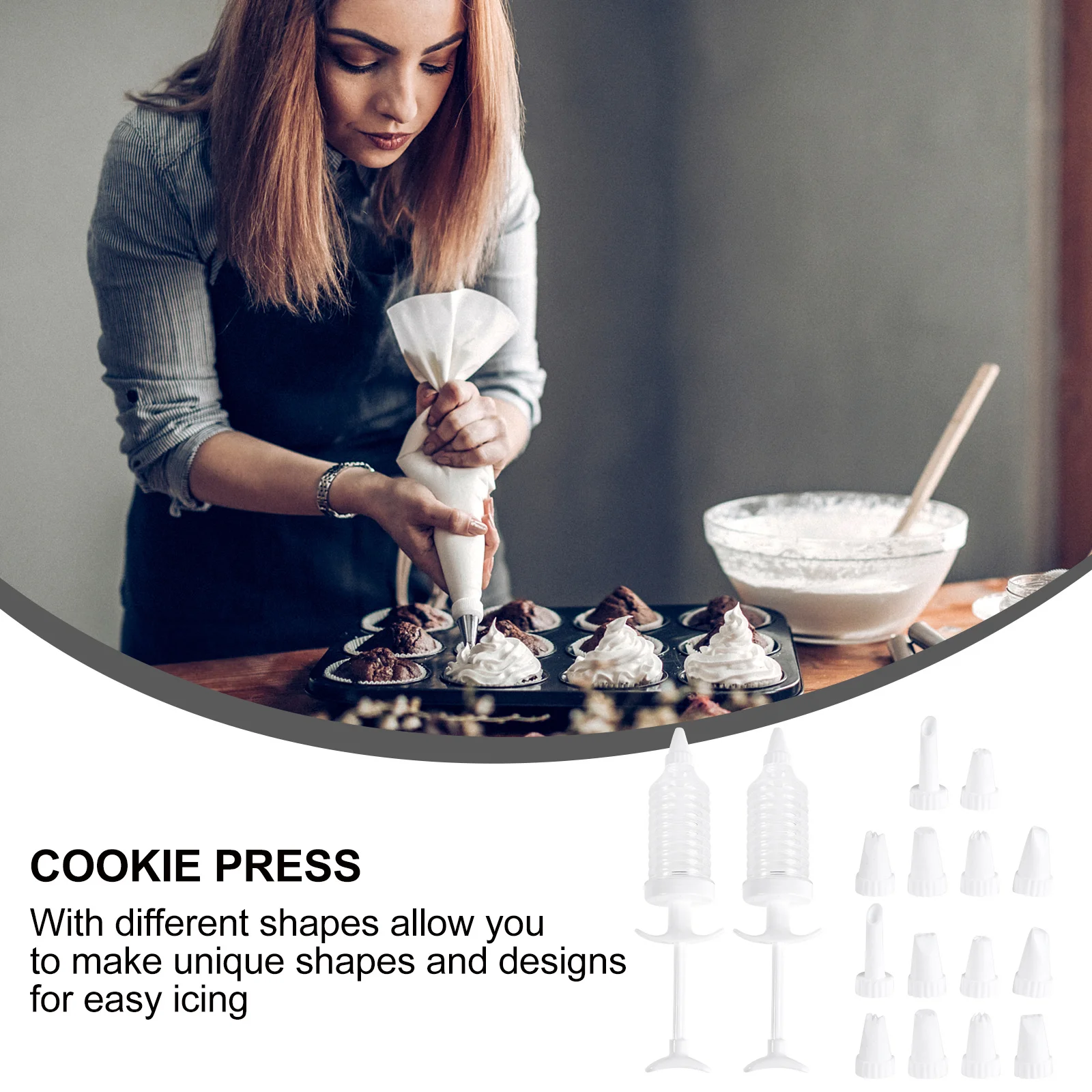 

16pcs 2 Sets Cookie Press Kit With 8 Icing Tips Food-Grade Plastic Non-Slip Base Easy Clean Baking Tool For Cookies Cakes
