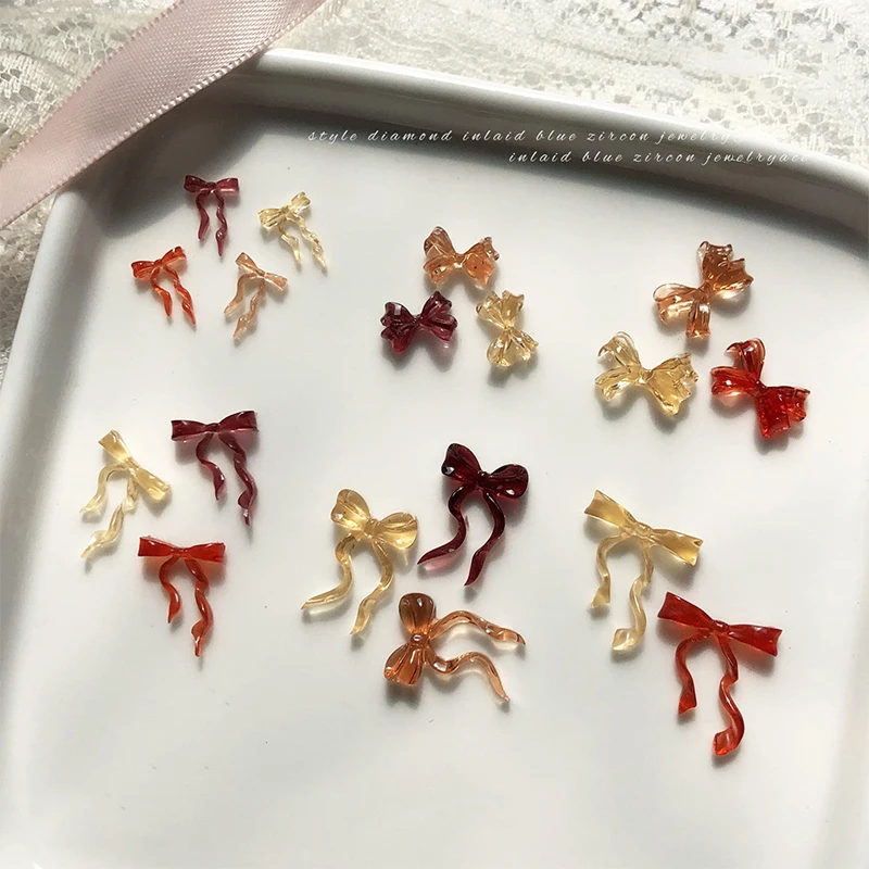 30 Stücke Gemischte Farbe Harz Linie Bowknot Fliege Band Nail art Dekorationen DIY Maniküre Strass Zubehör