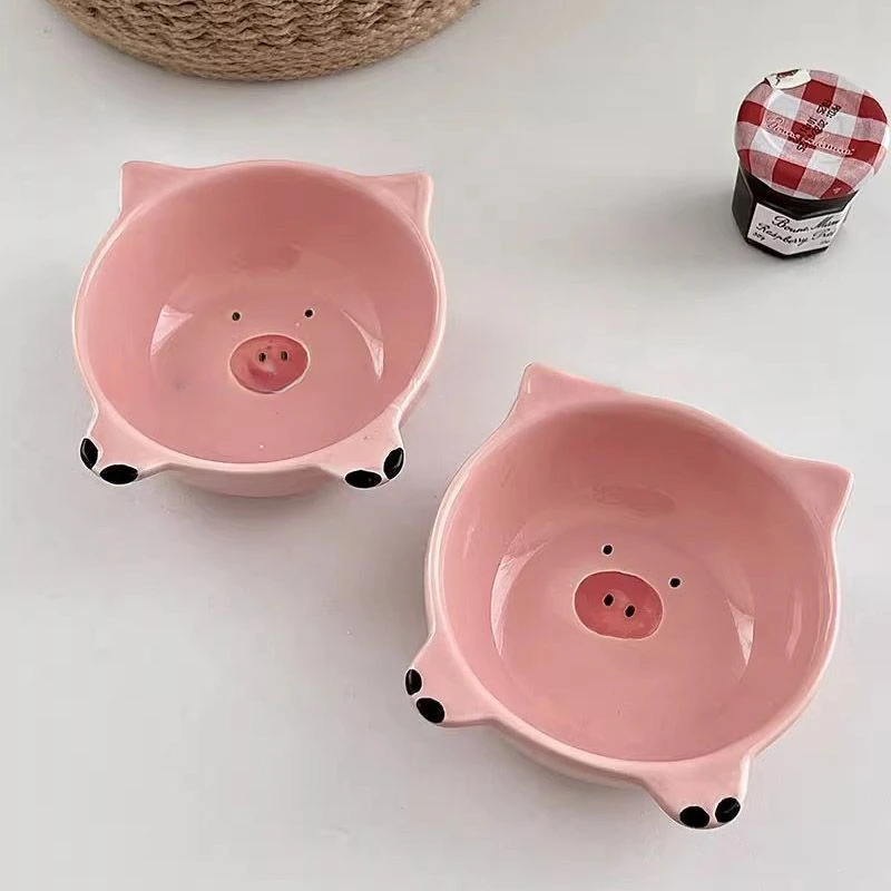Cute Pink Pig Ceramic Bowls, Soup Bowl Noodle Bowl, Hot Pot Sesame Sauce Dipping Dish,Household Seasoning Dish,Kitchen Utensils