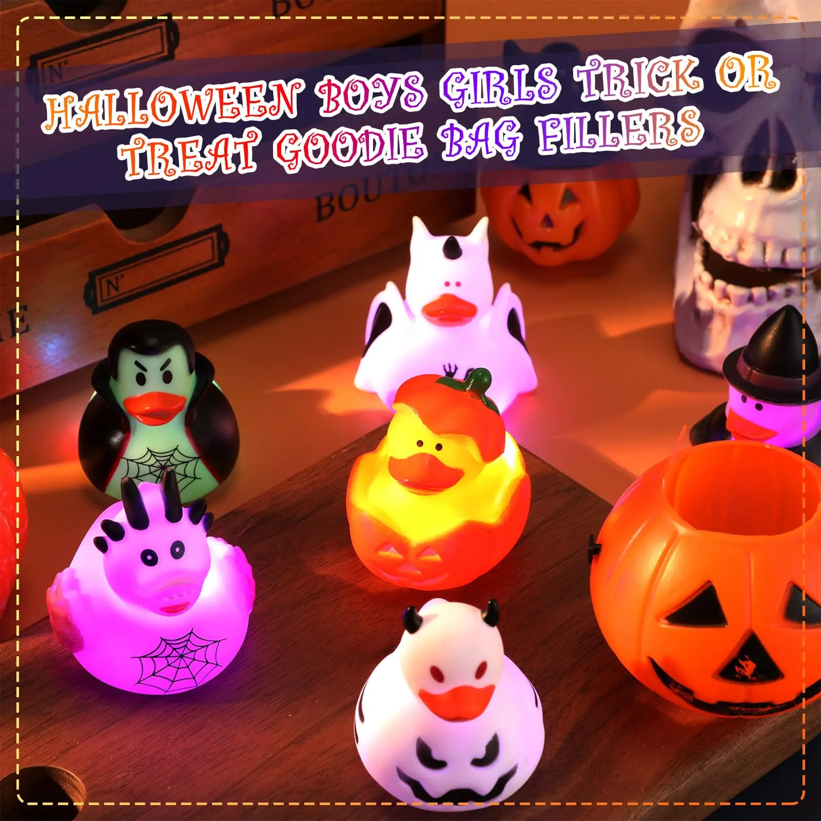 2\'\' Halloween Rubber Duck Bulk Glow in The Dark Rubber Ducks Bath Toy Halloween Themed Party Gift Assorted Duck Trick or Treat