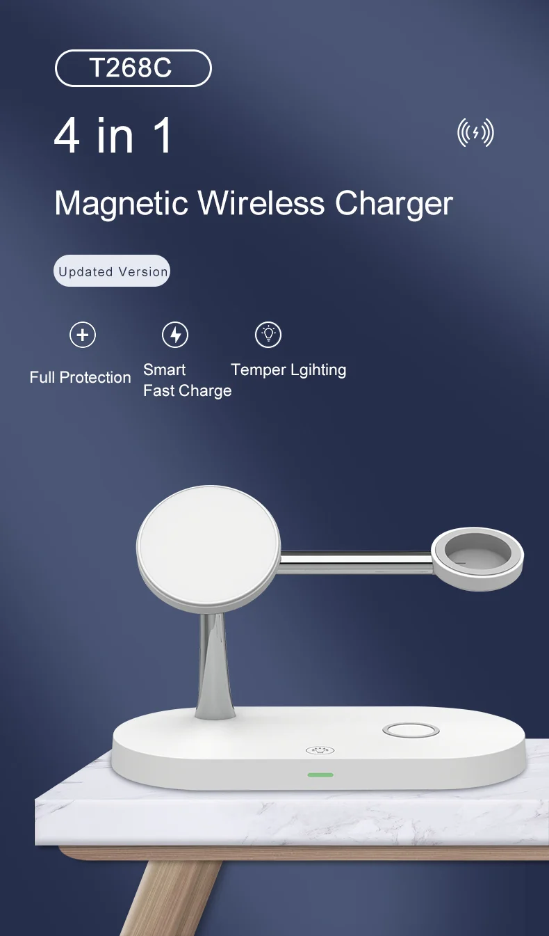 Magnetic Wireless Charger 4 In 1 For iPhone 16-12 Airpods Pro iWatch And Galaxy Watch Full Series With Night Light