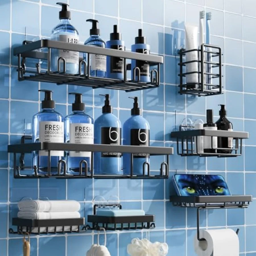 

Shower Caddy 7 Pack, Adhesive Bathroom Shower Organizer for Bathroom Storage, No Drilling Large Capacity Rustproof Stainless St
