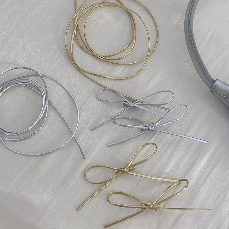 

Silver braided hairpin y2k ponytail bow strap neck chain accessories girl headband hair crab hair bow party gifts