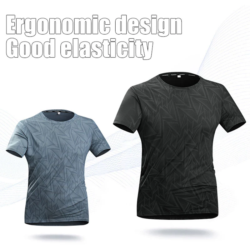 Men's Printed Quick-drying Short Sleeves Summer Fitness Breathable Round Neck Short Sleeves Men Training Elastic Short Sleeves