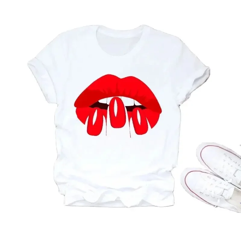 

Fingernail Nail Art Make Up Nail Beauty Makeup Fashion Short Sleeves Female White T-shirt Europe and America Oversized T Shirt