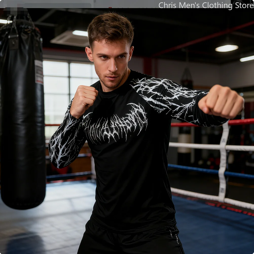 قميص ضغط الصالة الرياضية عالي الجودة للرجال، قميص فتل الرطوبة سريع الجفاف، تي شيرت رياضي بقصة ضيقة مطبوع حسب الطلب للتمرين