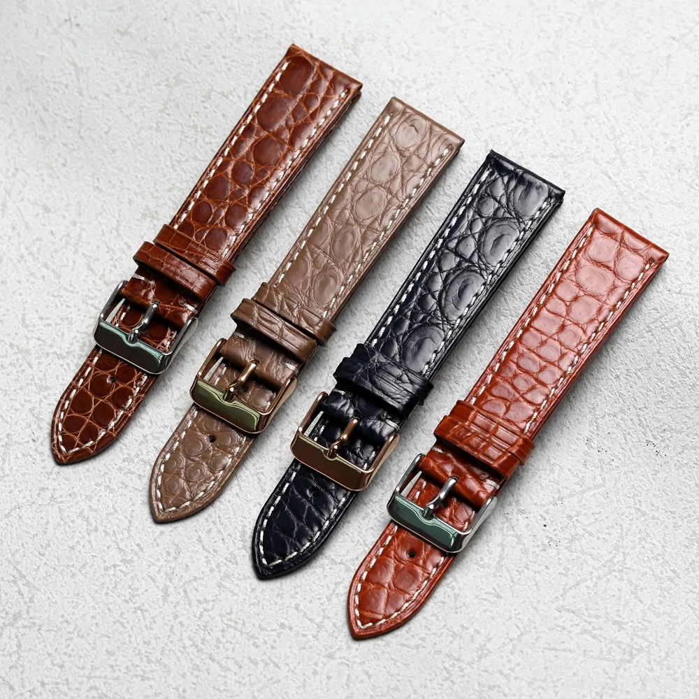 Handmade American crocodile leather strap, ultra-thin  20MM soft grey brown green leather strap, vintage style men's strap