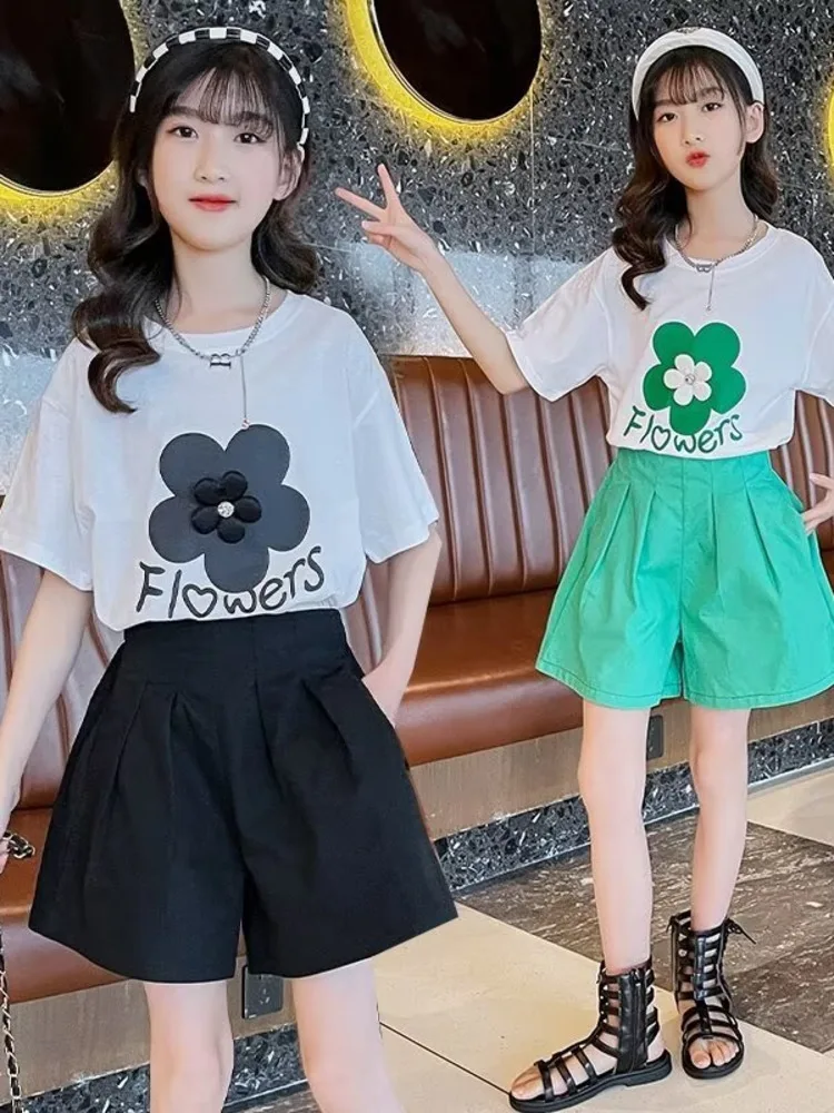 Girls' Internet Celebrity Set New Summer Clothing Short Sleeved Children's Clothing Fashionable Two-piece Set For Young Girls