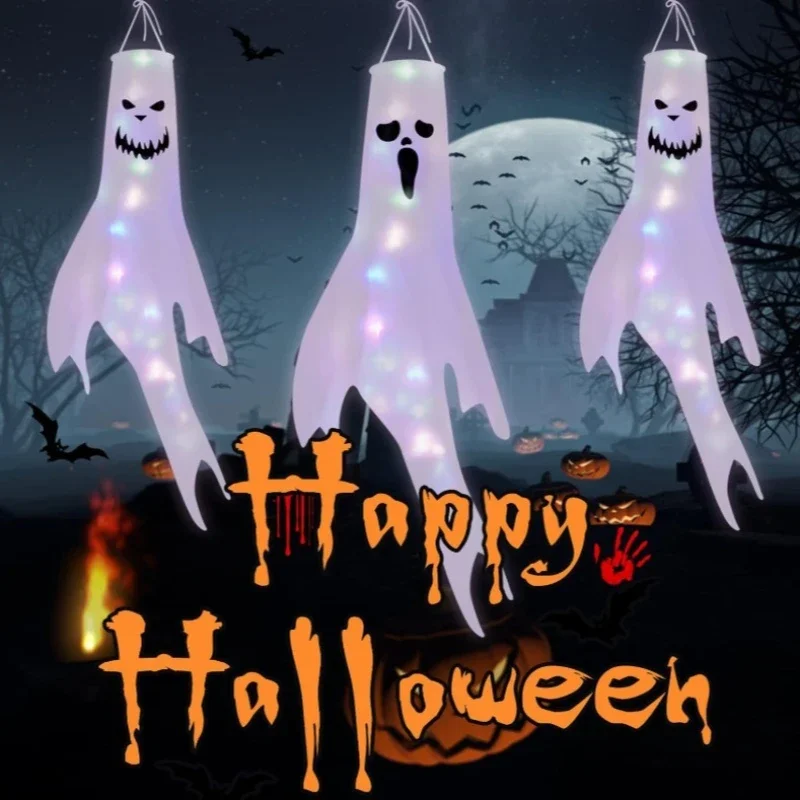 1-4PCS Halloween LED Floating Ghost Decoration Hanging Glowing Figure Prop for Outdoor Yard Haunted House Party Scene Use