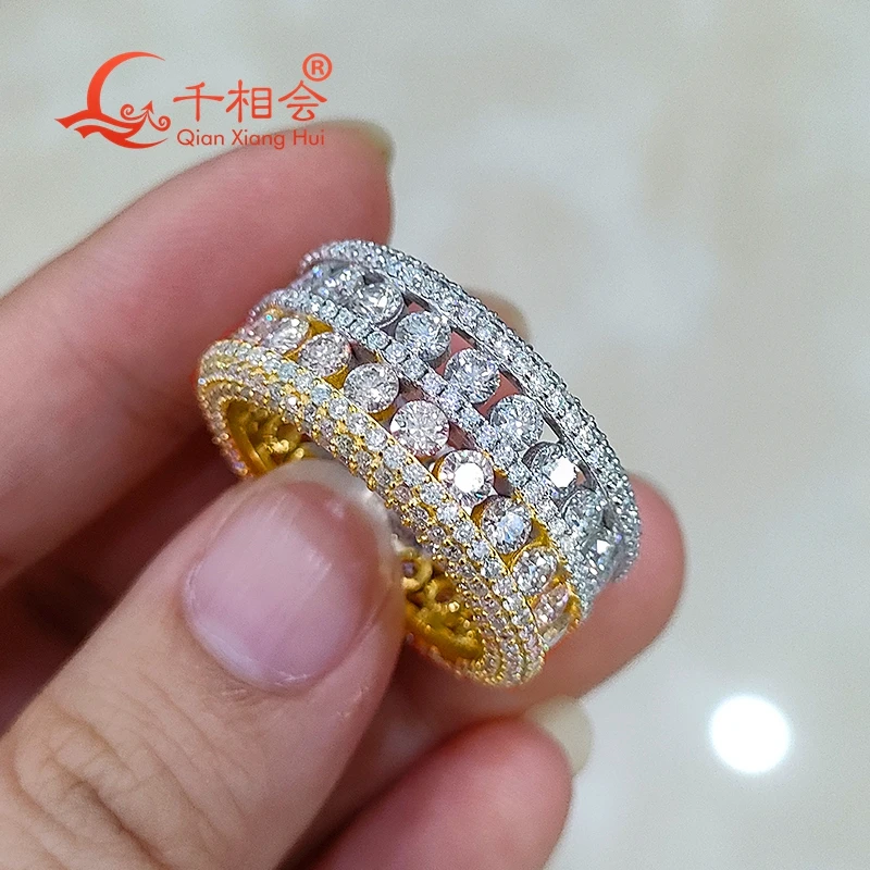 Imagem -03 - Anel Moissanite Redondo Brilhante para Homens e Mulheres Cor Dupla Amarelo e Prata Três Completos Noivado Jóias para Casamento 118 mm