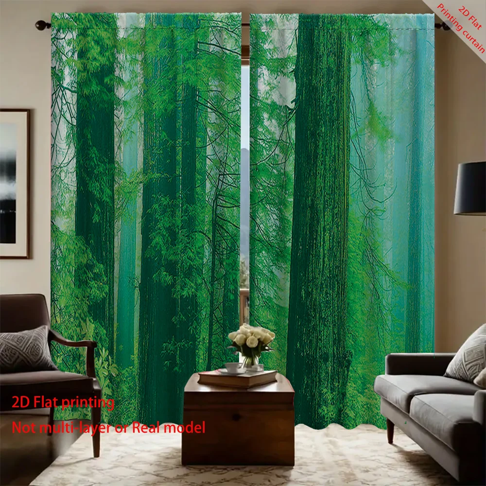 

Green forest landscape printed curtains, aesthetic home decoration, bedroom, living room, dormitory and office sunshade curtains