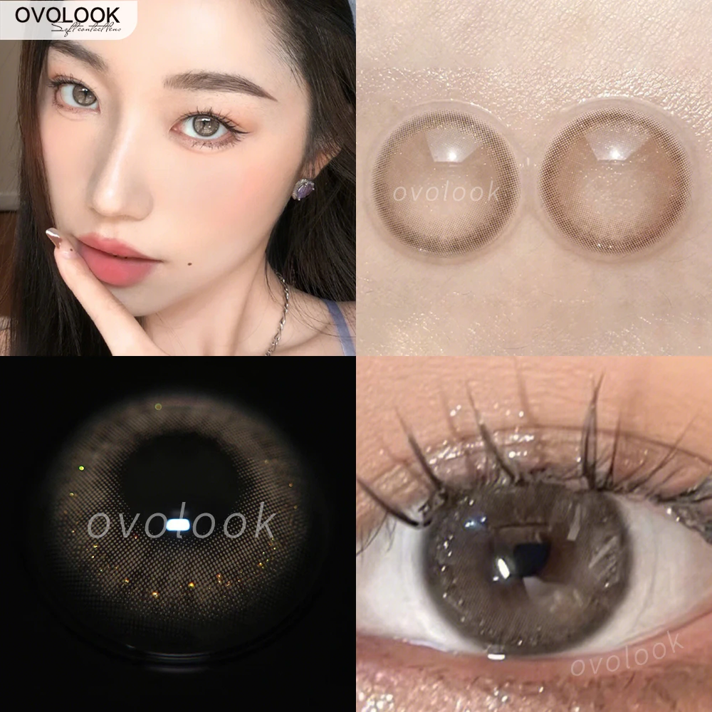OVOLOOK-1 par de lentes de contacto de Color con dioptrías, lentes marrones, ojos grandes, maquillaje de colores, lentes de ojos naturales, hermosas lentes grises para alumnos