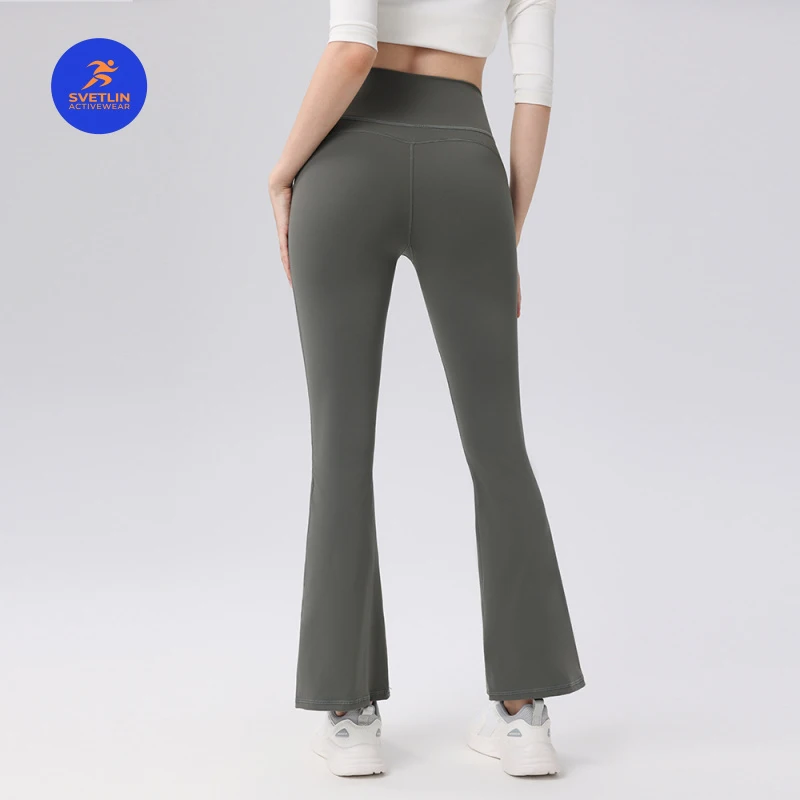 SVETLIN EU US Size Luxury Quality New Women High Waist Tummy Control Peach Hip Pants Split Hem Flared Pants Nude Soft Skin