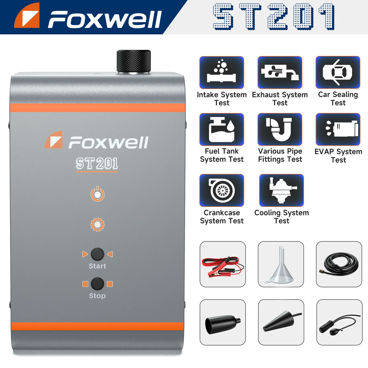 

FOXWELL ST201 Car Smoke Machine Detector Built-in Air Pump Automotive EVAP System Diagnostic Tool Fuel Oil Pipe Leak Detector