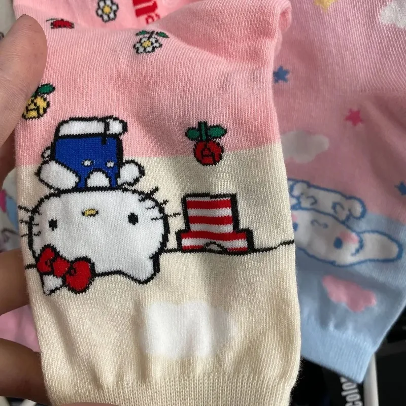 Sanrio Hello Kitty Socks Anime Kuromi Melody Color Matching Girls Socks Cartoon Harajuku Fashion Cute Cotton Sock Birthday Gift