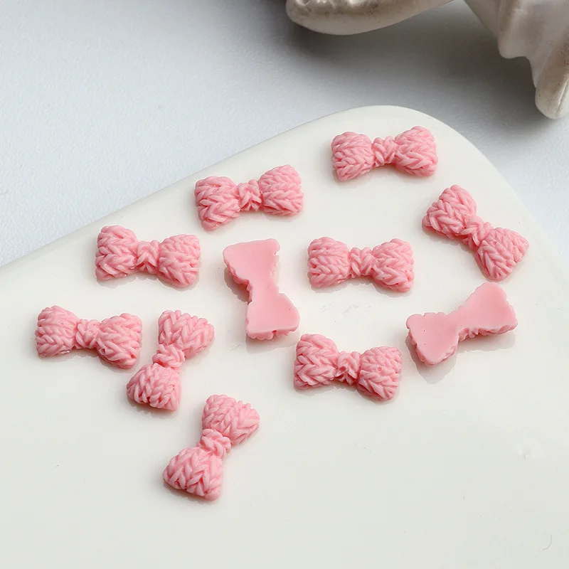 20 pièces Simple Kawaii bonbons coloré nœud papillon tricot corde Texture résine Nail Art strass décorations manucure breloques fraîches