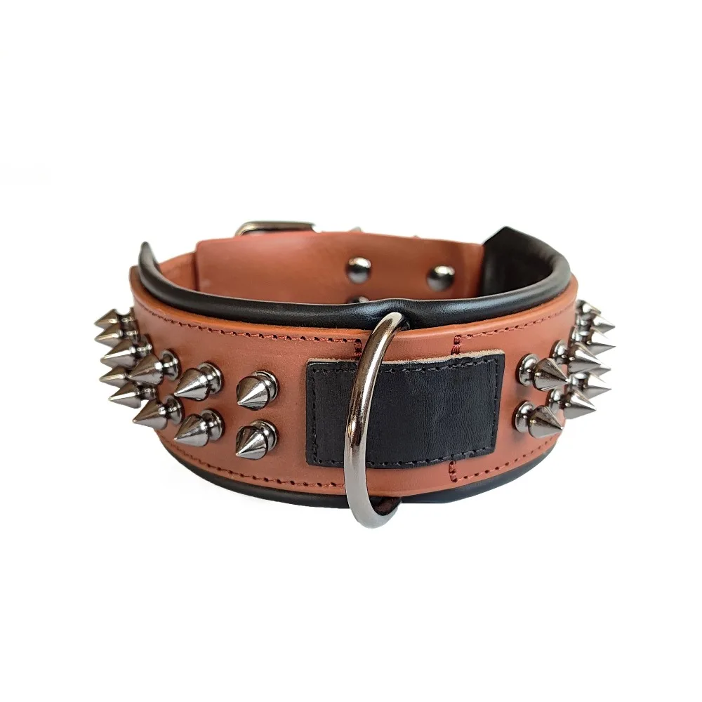 

Nail leather dog collar, luxurious leather pet collar, rivet nail anti bite dog chain, thickened widened with padding,bully dog