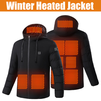 Men's Heated Jacket, Winter Warm Outdoor USB Electric Heated Jacket with 9 Carbon Fiber Heating Pads, 3 Temperature Levels
