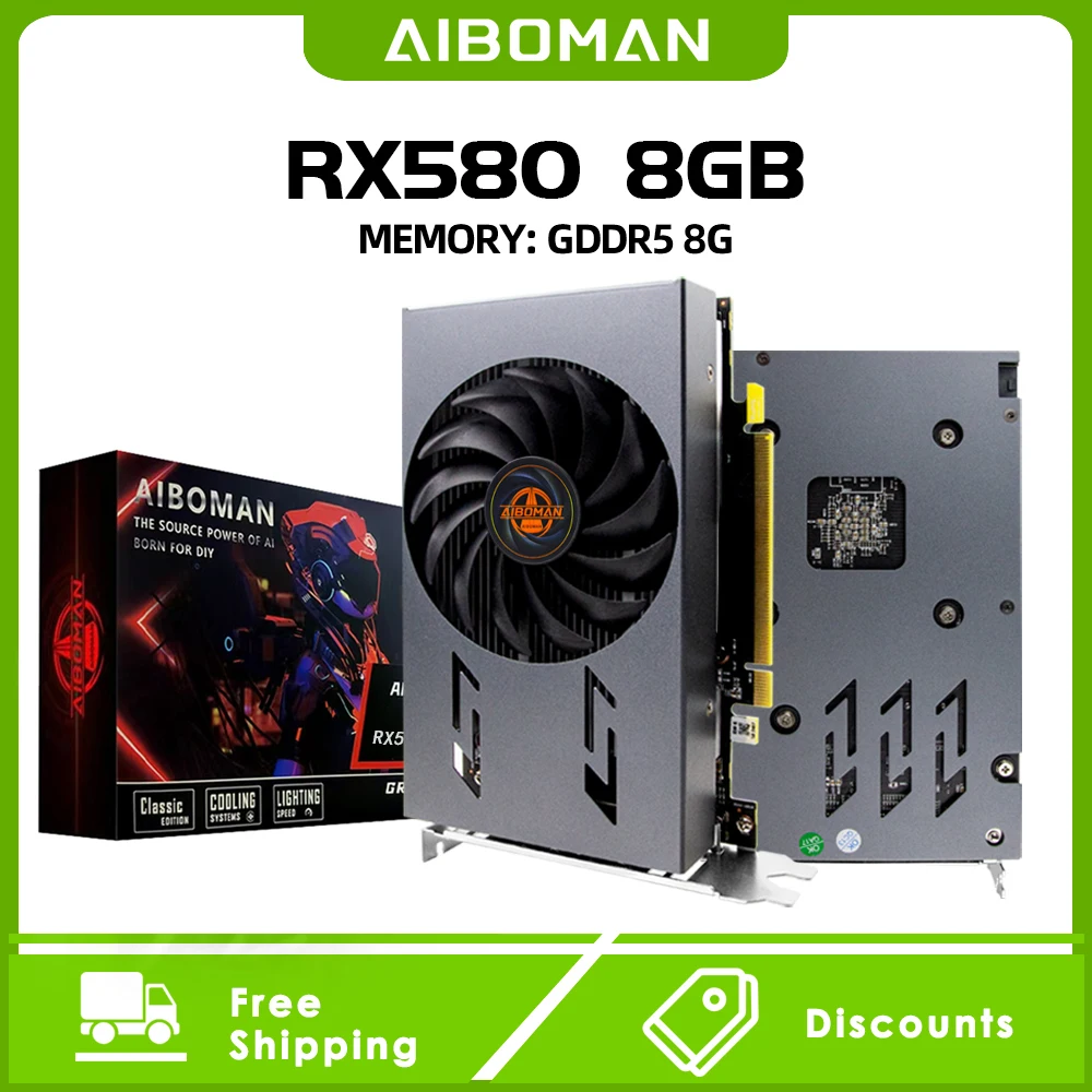 

AIBOMAN VGA RX580 8GB GDDR5 256BIT 2048SP PCI-E 3.0 185W 8PIN HDMI*6 Gaming Graphics Cards