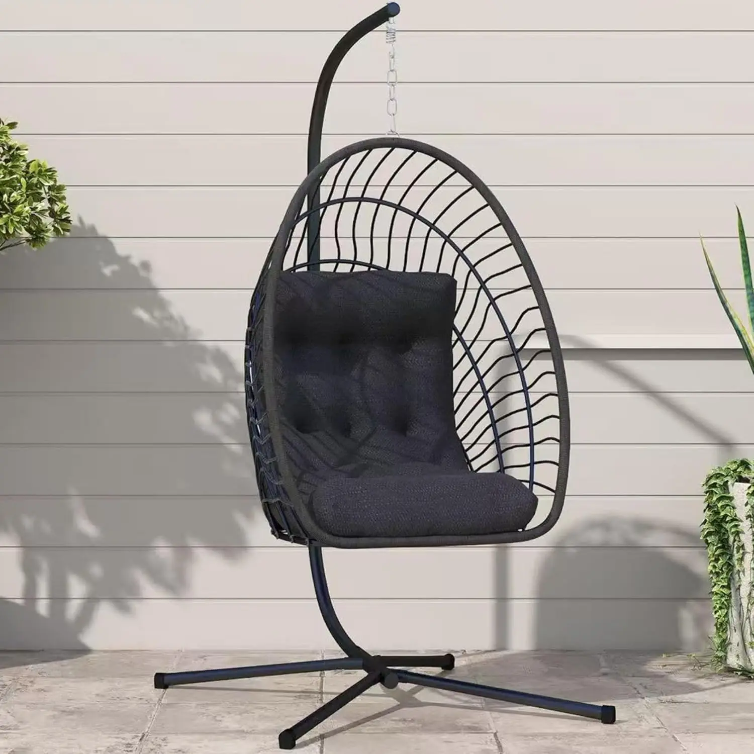 

Hanging Egg Chair with Stand Indoor Outdoor, Foldable Rattan Wicker Hammock Egg Swing Chair for Bedroom Porch Patio Garden