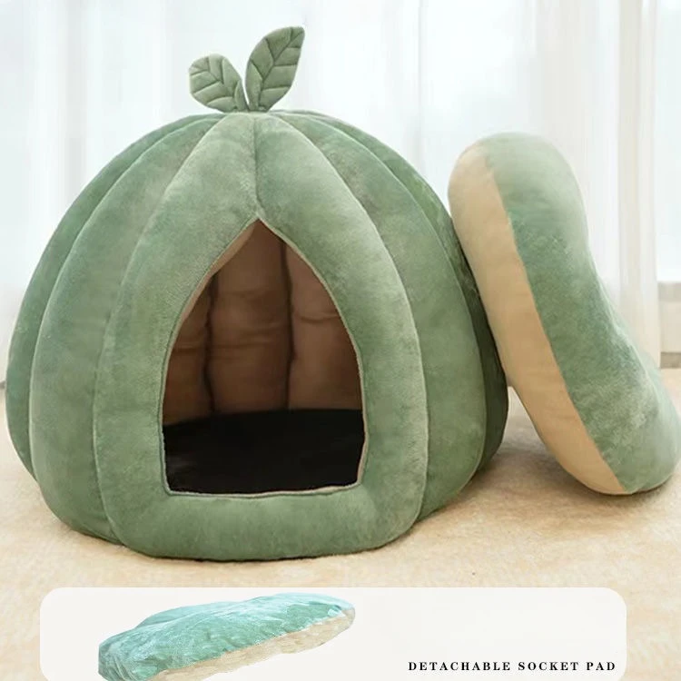 Leaf Style Pumpkin Cat Nest, Warm and Semi Enclosed Pet Nest