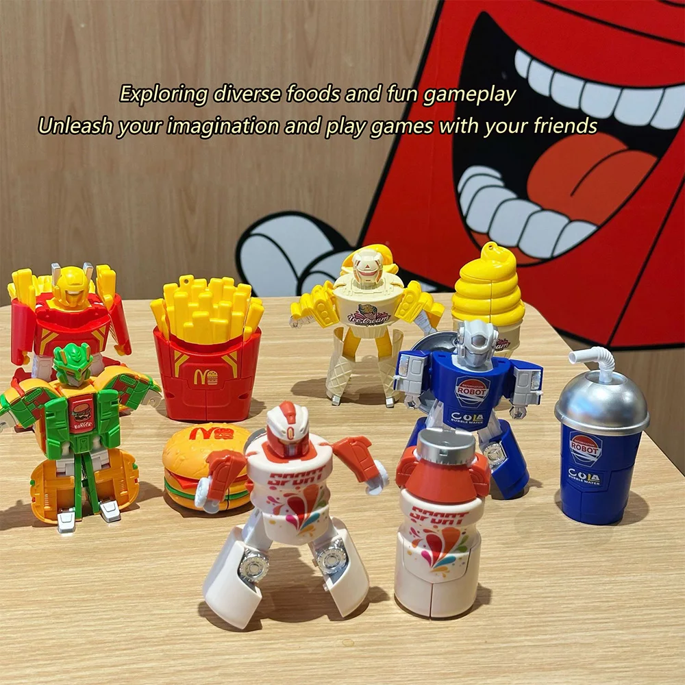 لعبة روبوت متحولة، برجر محاكاة الطعام ومشروبات البطاطس المقلية، تحويل مزدوج الشكل، هدية للأولاد والبنات