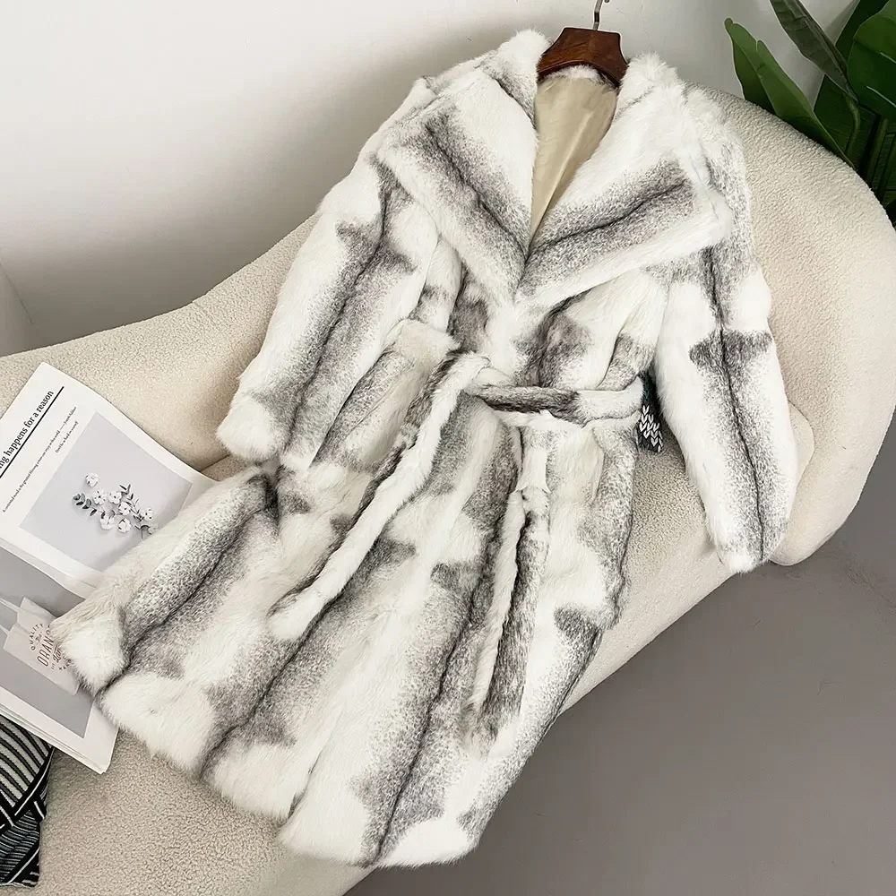 2024 Winter Luxurious Natural Real Rabbit Fur Coat Women's Fashion Warm Thicken Long Style Fur All-in-One Coat Free Shipping