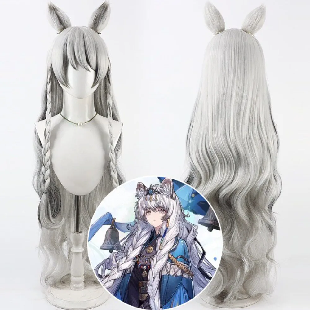 Arknights Pramanix Alternate Cosplay Wig Silver White Gradient Hair with Detachable Ears