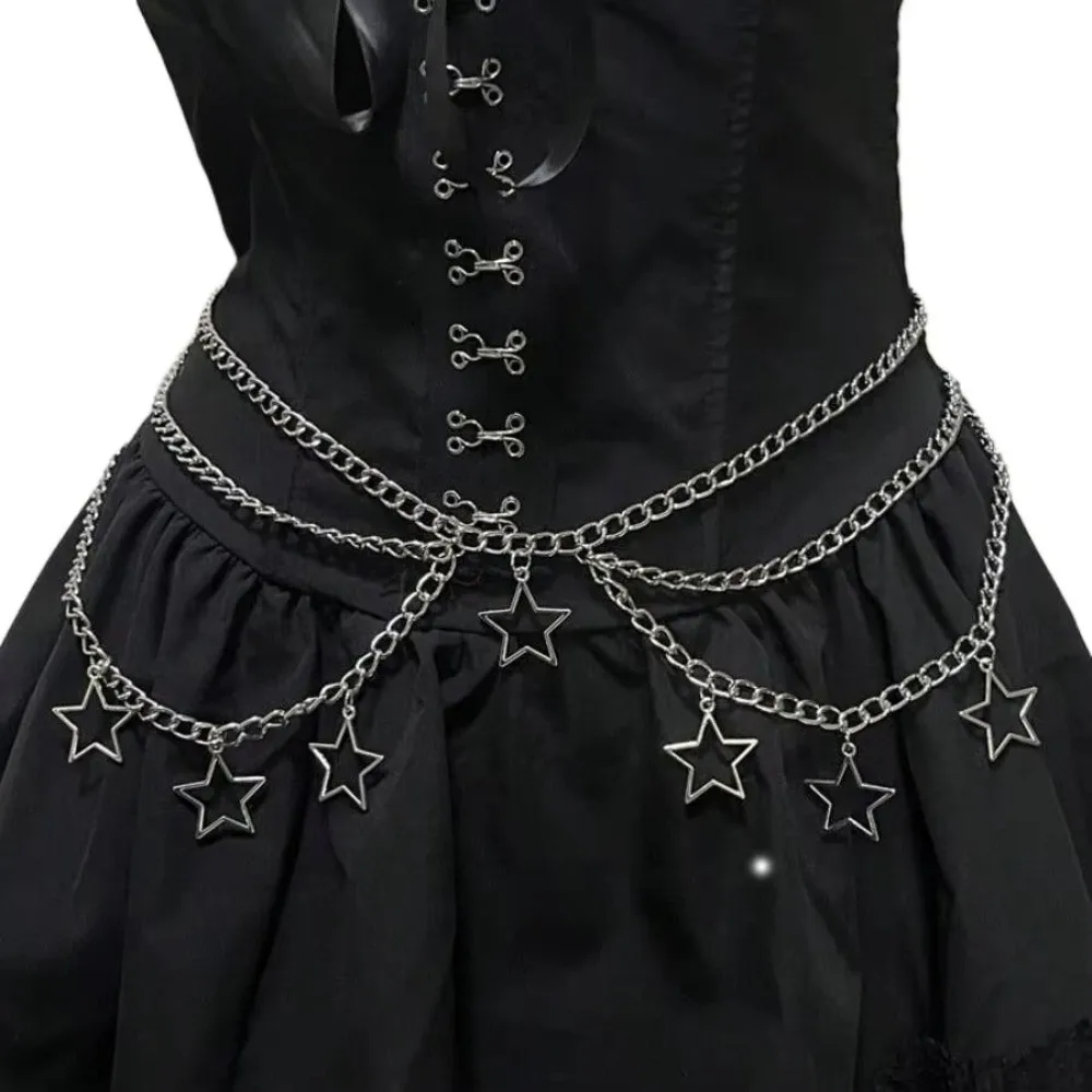 

New Punk Goth Women Waist Chain Five-Pointed Star Y2K Skirt Chain Dress Decoration Moon JK Accessory