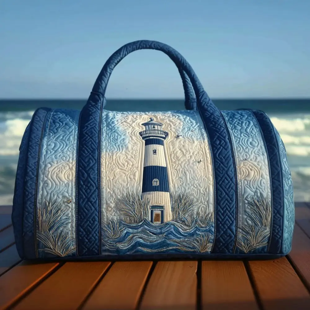 Lighthouse Print Quilted Travel Duffel Bag Weekend Overnight Bag Lightweight Carry On Tote Bags for Travel Yoga Camping Hospital