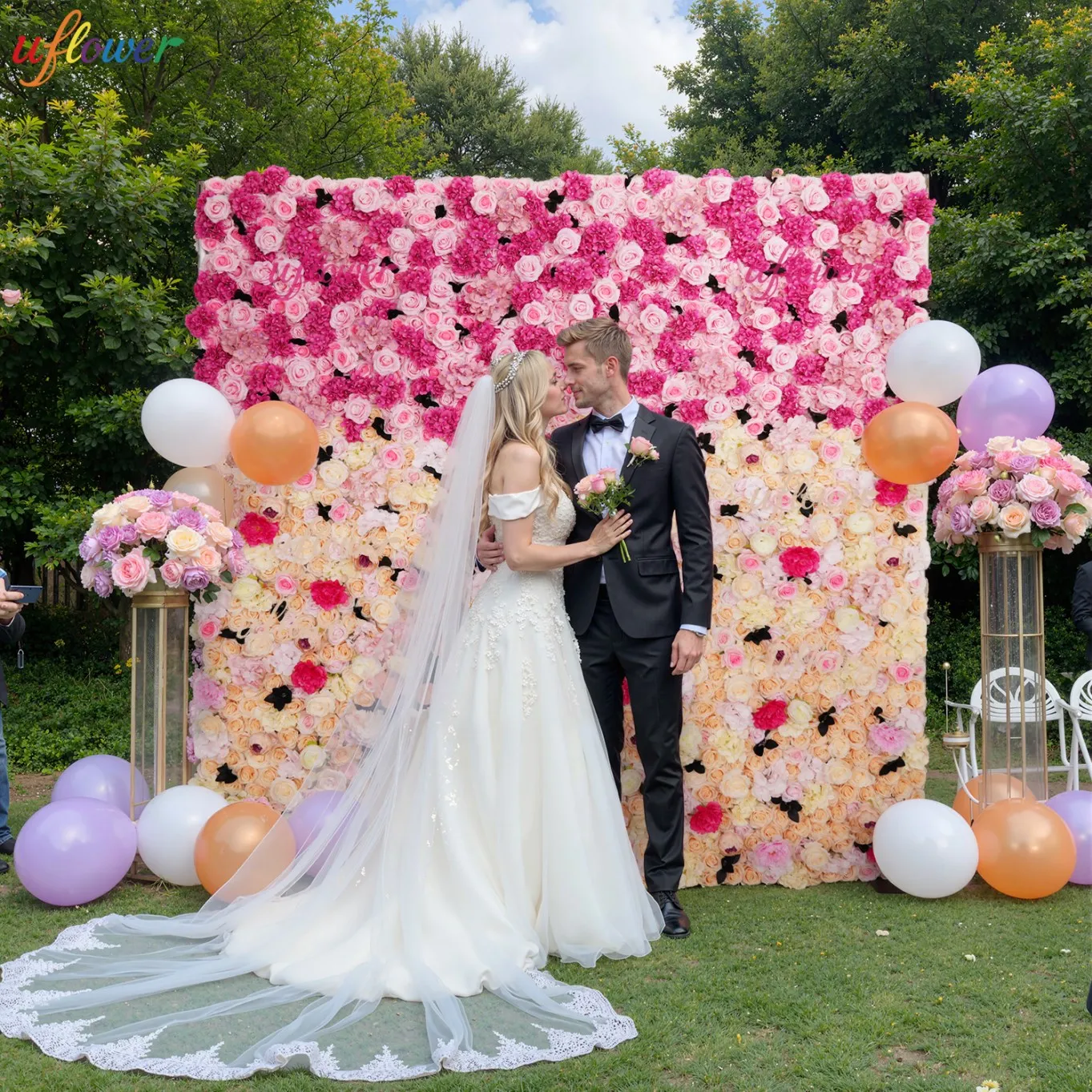 Uflower Rosa Rosen-Hortensien-Blumenwände Künstliche Blumen Hochzeits-Hintergrund-Dekoration Blumenwand Babyparty Bühnendekoration