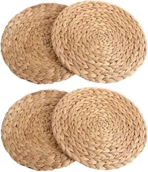 Woven Placemats Set of 4 Natural Woven Water Hyacinth Place mats Round Braided Straw Table Mats for Dining Table Large plate mat