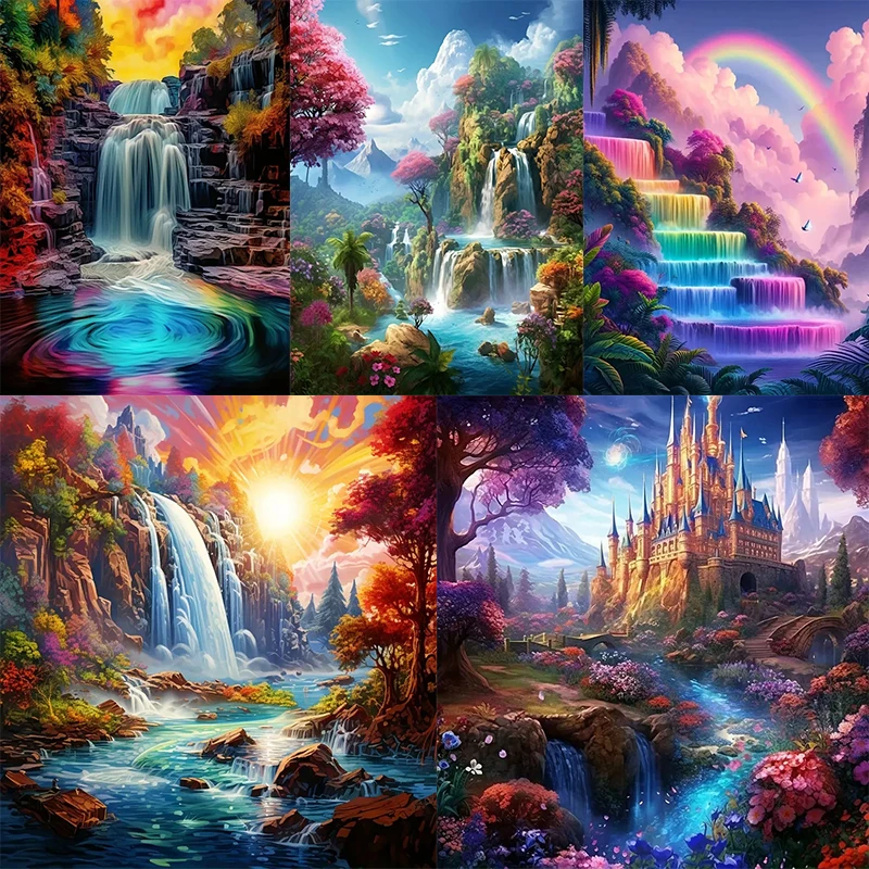 

5D Brand New Collection 2024 Diamond Embroidery Seaside Waterfall Scenery Mosaic Diamond Painting Scenery Art Kits Birthday Gift