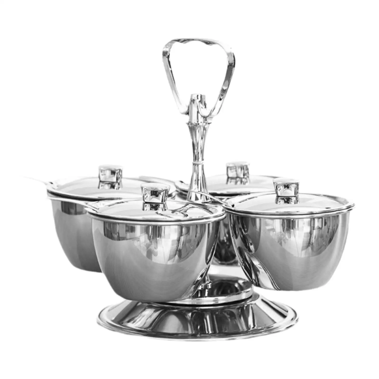 Snack Serving Bowl 4 Unit with Handle Chip Dips Serving Stainless Steel Serving Bowls with Stand for Sauce Candy Side Dishes