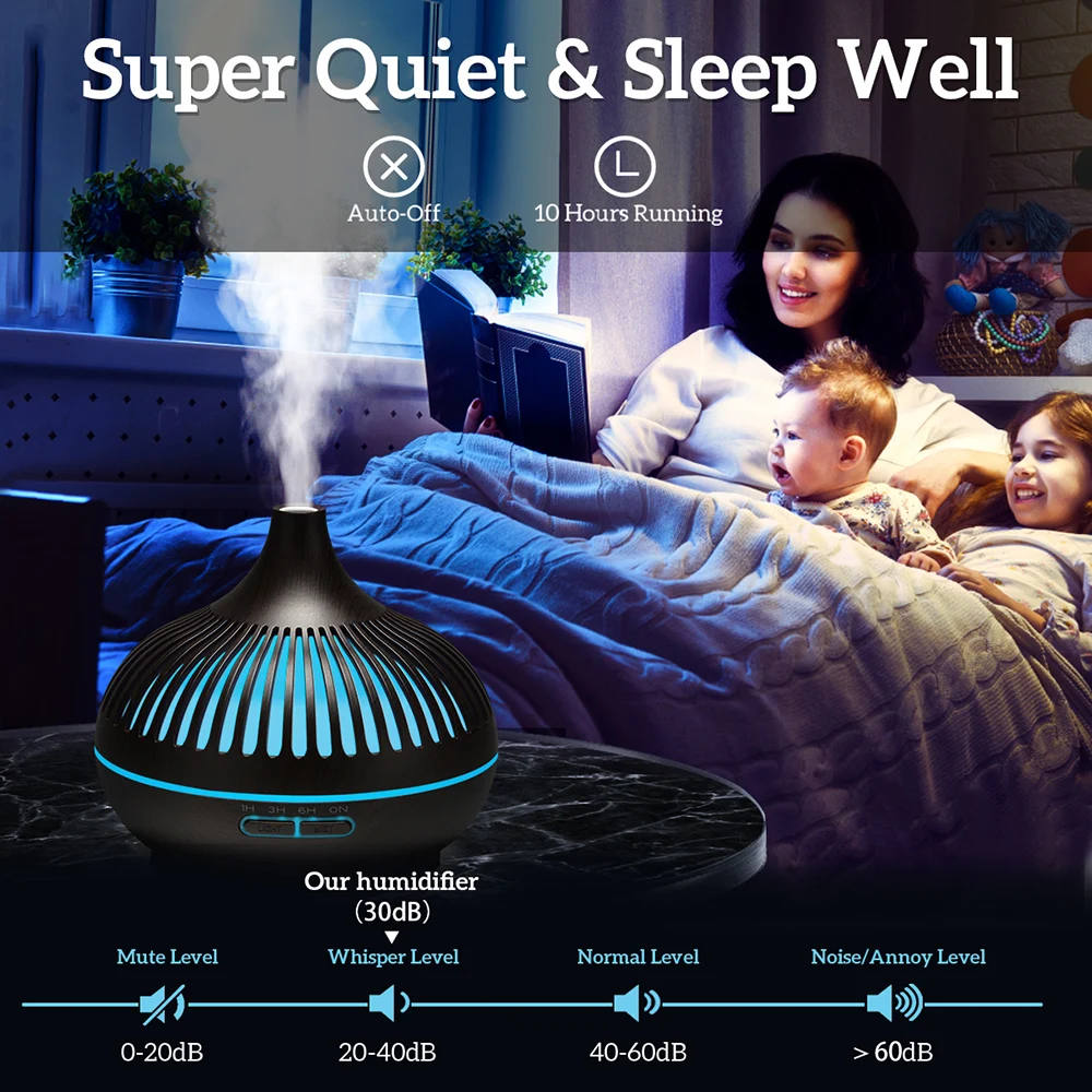 500 مللي الروائح الناشر الضروري النفط الخشب الحبوب التحكم عن بعد بالموجات فوق الصوتية الهواء المرطب بارد مع 7 أضواء LED اللون