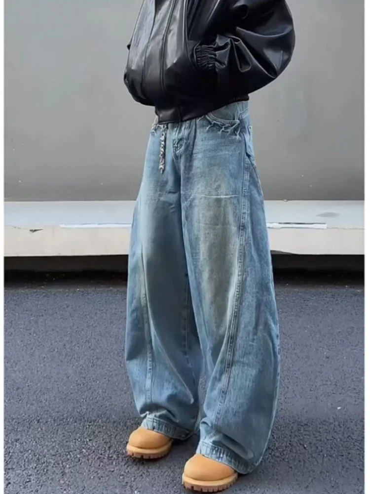 

Мужские джинсы American High Street Knife: прямые широкие брюки с высокой талией, свободный крой, весна-осень, стильные и модные