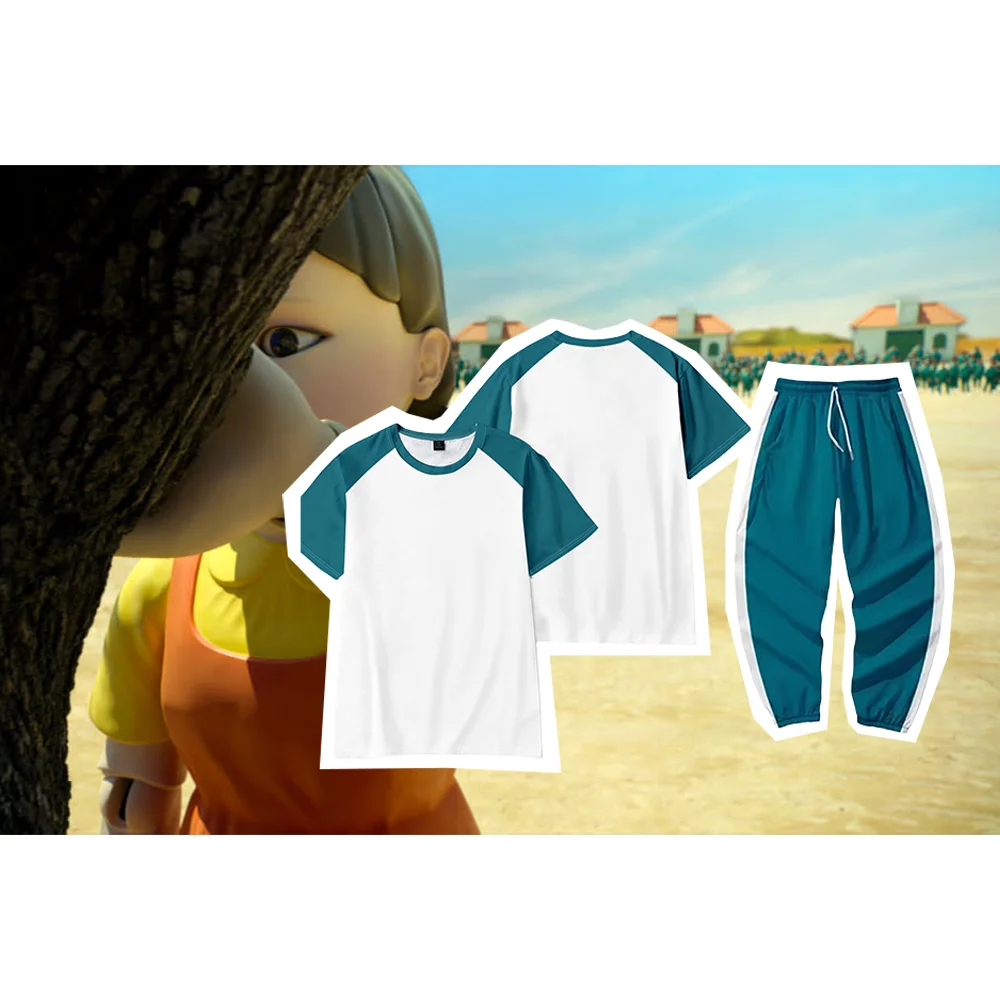 Quick Drying Crew Neck T-Shirt and Pants 2 Pieces Casual Set Cosplay Costume Tracksuit Games Disguise Party Men Women Clothes