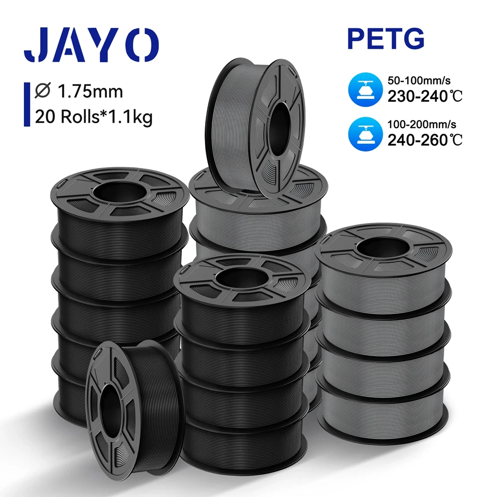 JAYO PLA Plus PETG PLA 3D-Drucker-Filament, 20 Rollen PETG/PLA+ Filament, 1,75 mm, keine Blasen, glatt, optional für Bambu FDM 3D-Drucker