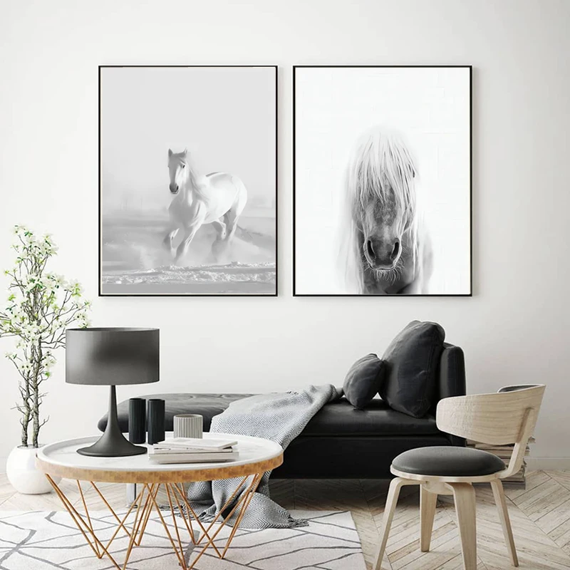 Horse Black White Canvas Posters Prints Rustic Farm Wall Art Animal Painting Decorative Picture Modern Home Decoration No Frame