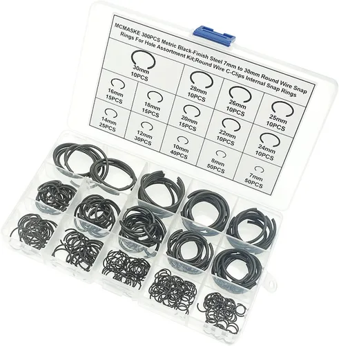 Imagen 2 del producto 300 Uds. Kit surtido de anillos a presión internos con Clips en C de alambre redondo métrico de 7-30mm para agujero de acero con acabado negro