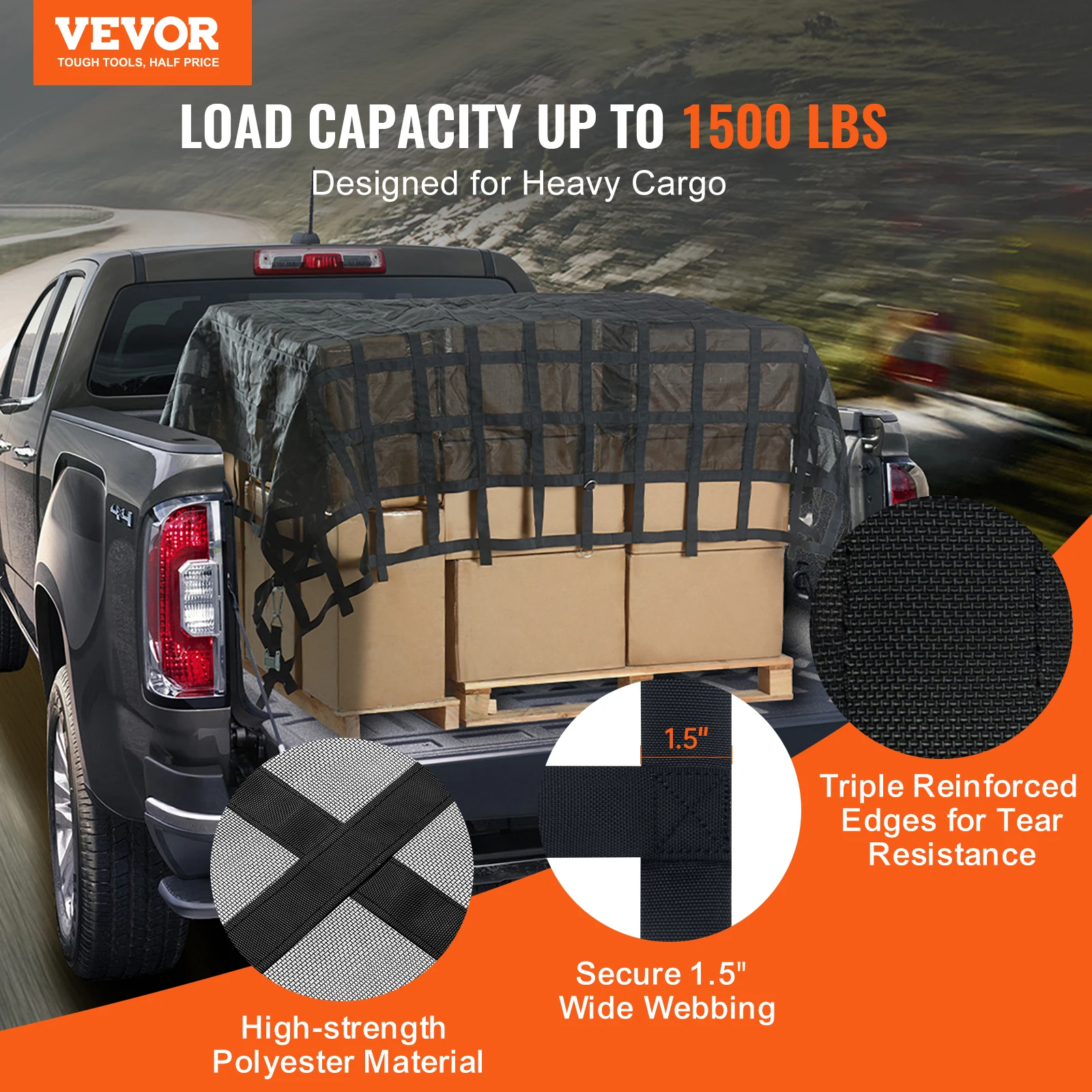 VEVOR 120 in x 105 in, Heavy Duty Truck Cargo Net for Truck Bed,Wear-resistant & Weather-proof, for Pickup Truck Jeep SUV Boat