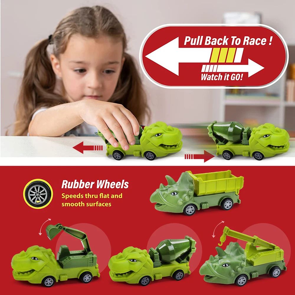 Pull Back Dinosaur Mini Racing Car para crianças, Baby Car Toys, resistente, educacional, crianças, meninos, meninas, 1, 2, 3, 4, 5, 6 anos