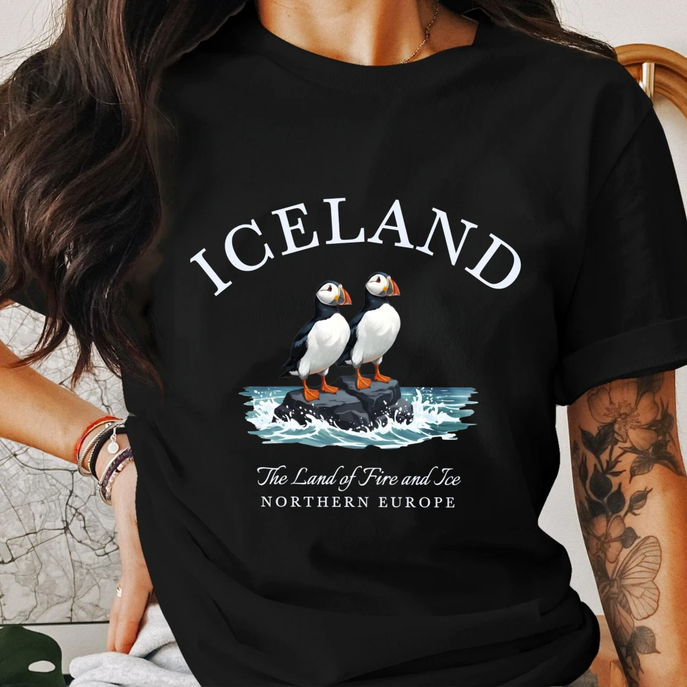 Iceland T-shirt Atlantic Puffin Bird Tee Land of Fire and Ice Shirt Northern Europe Travel Souvenir Nature Lover Gift Cotton Tee